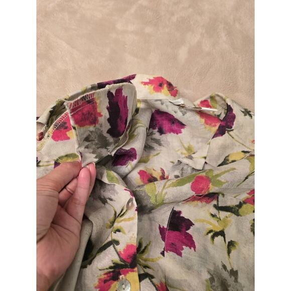 Soft Surroundings Jordan VTG 100% Linen Watercolor Floral Button Down Shirt M - Picture 6 of 9